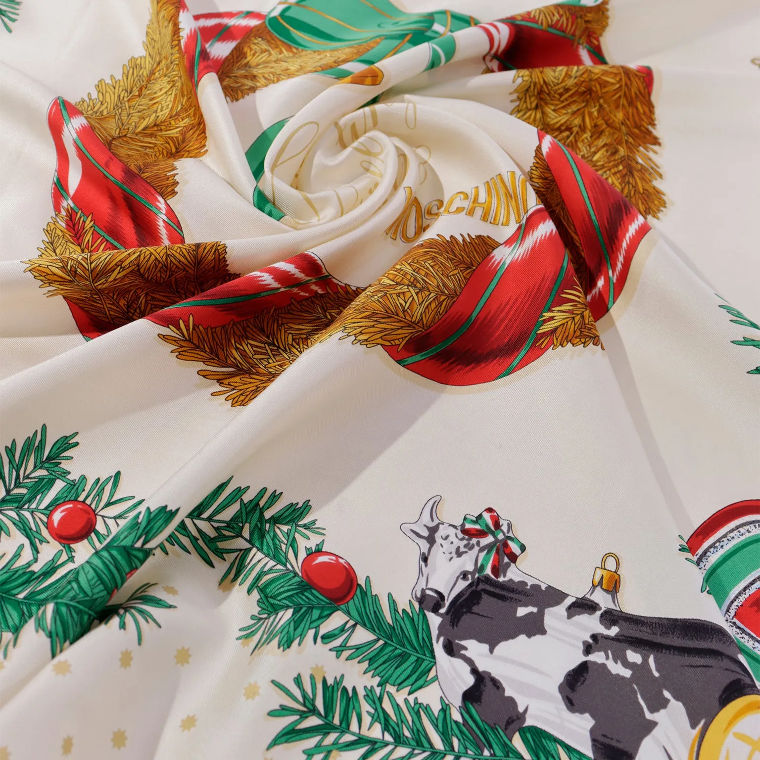 1998 Moschino Holiday Season Greetings Vintage Silk Scarf