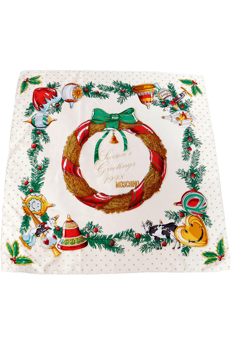 1998 Moschino Holiday Season Greetings Vintage Silk Scarf