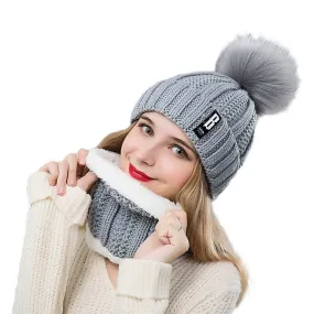 2Pcs Winter Women's Warm Pom Poms Hat