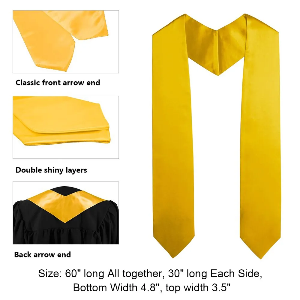 60'' long Graduation Decoration Accessories Unisex Adult Plain Graduation Stole for Academic Commencements Celebration Uniform