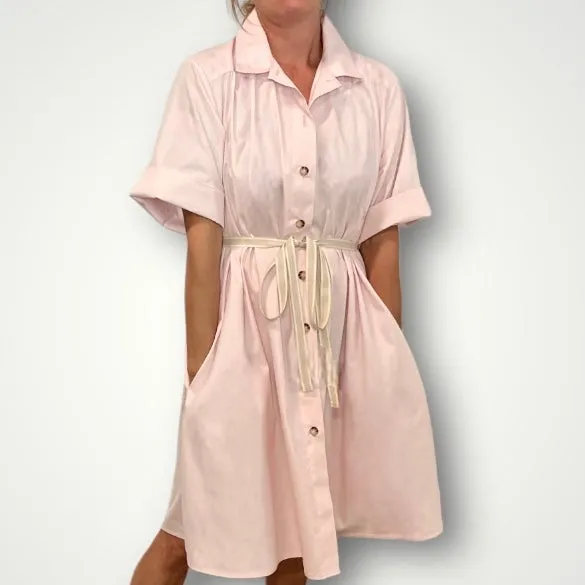 Aria Pink Cotton Shirt Dress