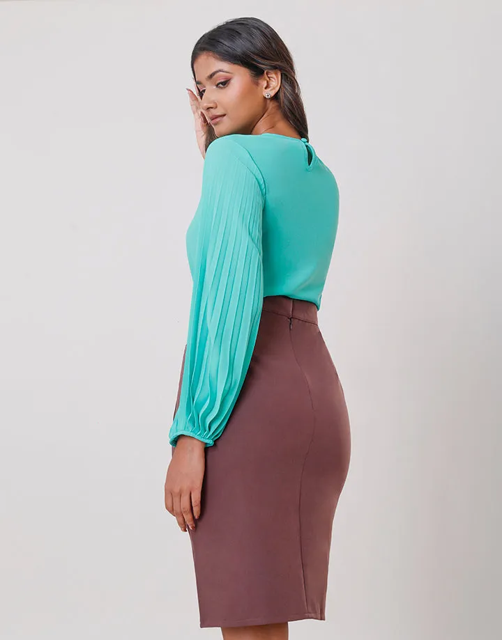 Asymmetric Wrap Tight Skirt with Button