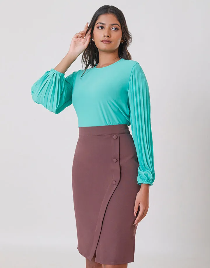 Asymmetric Wrap Tight Skirt with Button