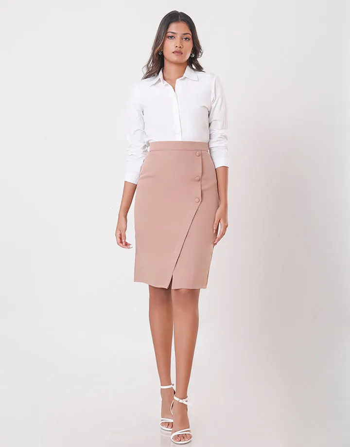 Asymmetric Wrap Tight Skirt with Button