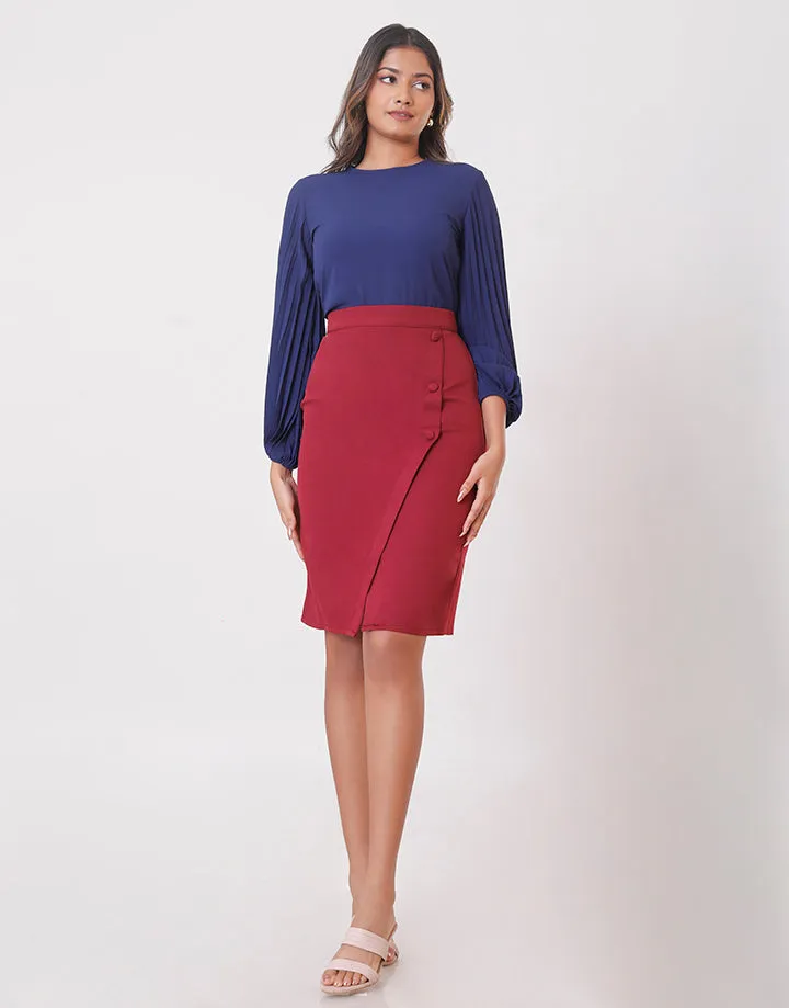 Asymmetric Wrap Tight Skirt with Button