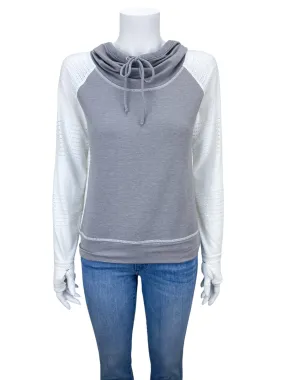 Athleta Women's Lace Trim Hooded Pullover Hoodie Taupe White Size XS