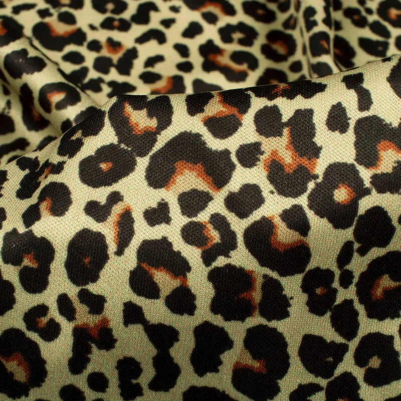 Beige And Black Leapord Animal Pattern Digital Print Lycra Fabric (Width 56 Inches)