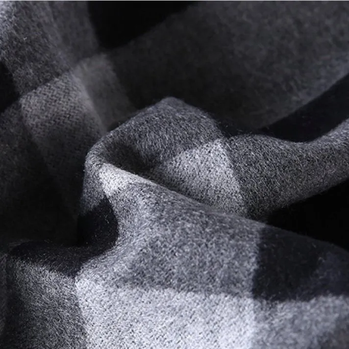 Black Grey Tartan Eco Scarf - Softer than Cashmere 100% Silk