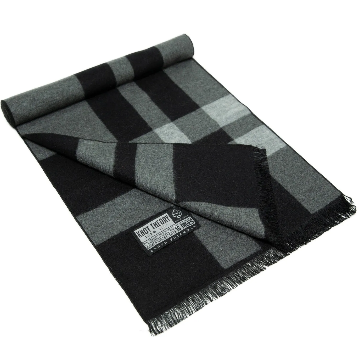 Black Grey Tartan Eco Scarf - Softer than Cashmere 100% Silk