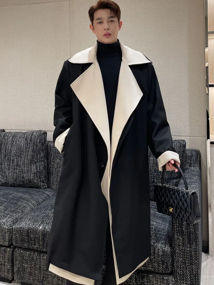 Black Solid Cotton Long Trench Coat