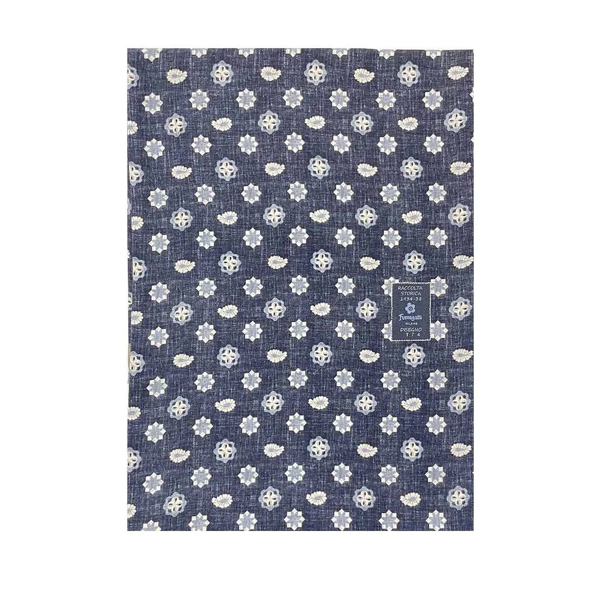 Blue white and light blue medallion paisley tubular archive scarf in silk twill