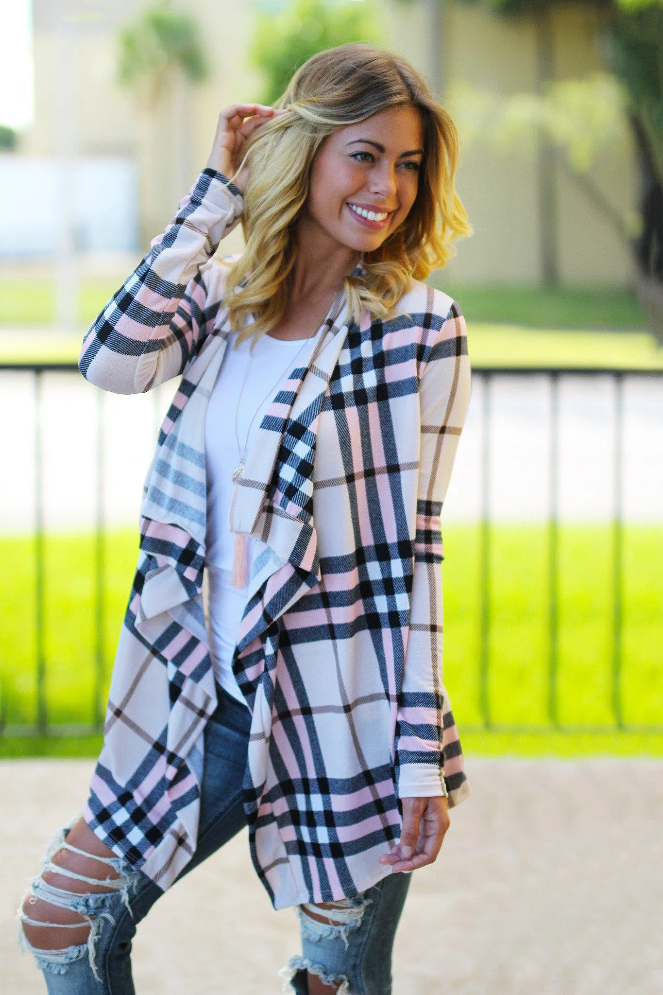 Blush Plaid Cardigan