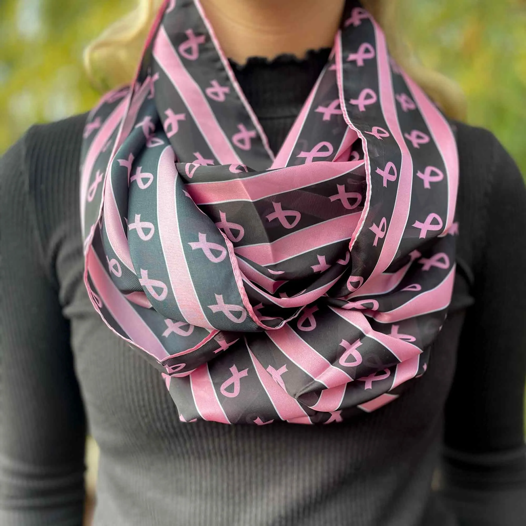 Breast Cancer Awareness Striped Infinity Scarf in Black