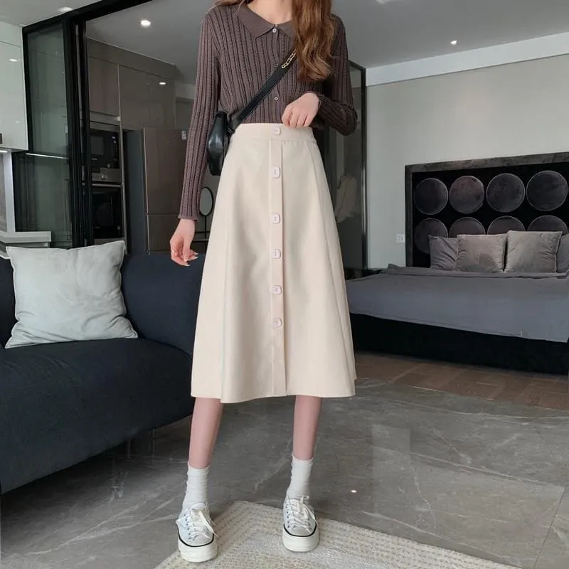 Buttoned High-Waist Skirt (S to 4XL!)