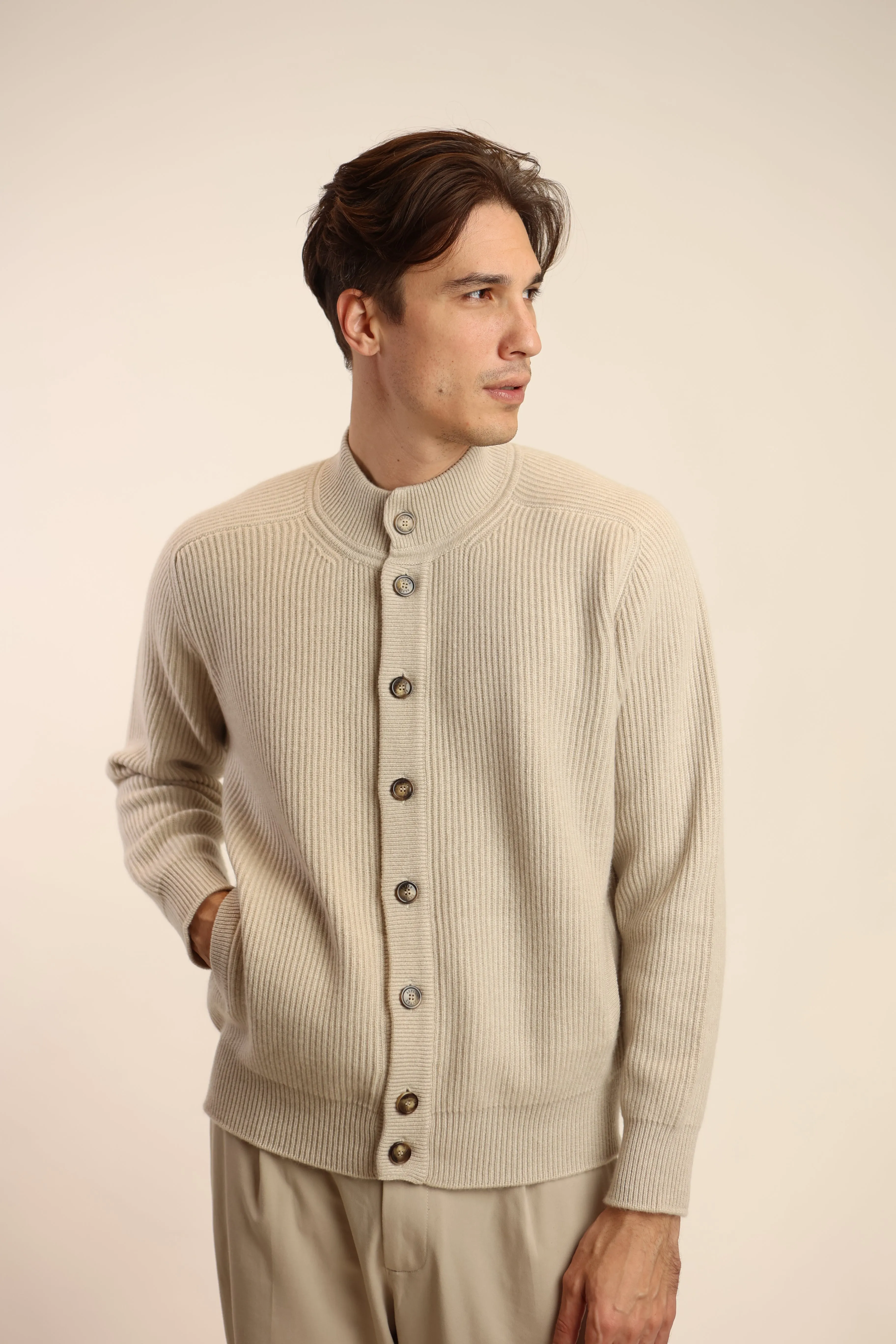 Cardigan maglia inglese 100% cashmere con bottoni