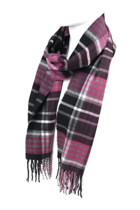 Cashmere Feel Plaid Scarf - Black/White/Fuchsia