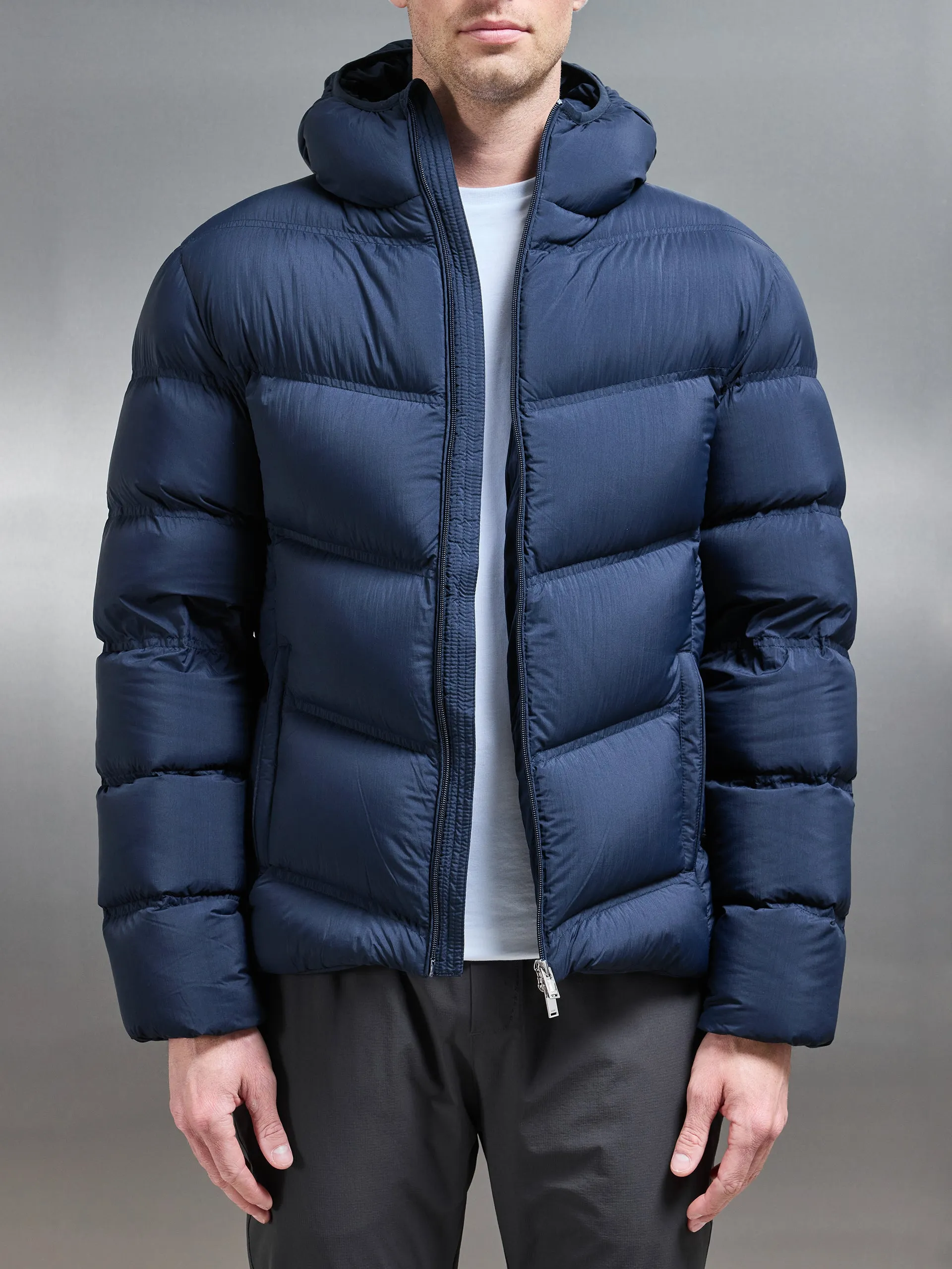 Chevron Puffer Jacket in Navy