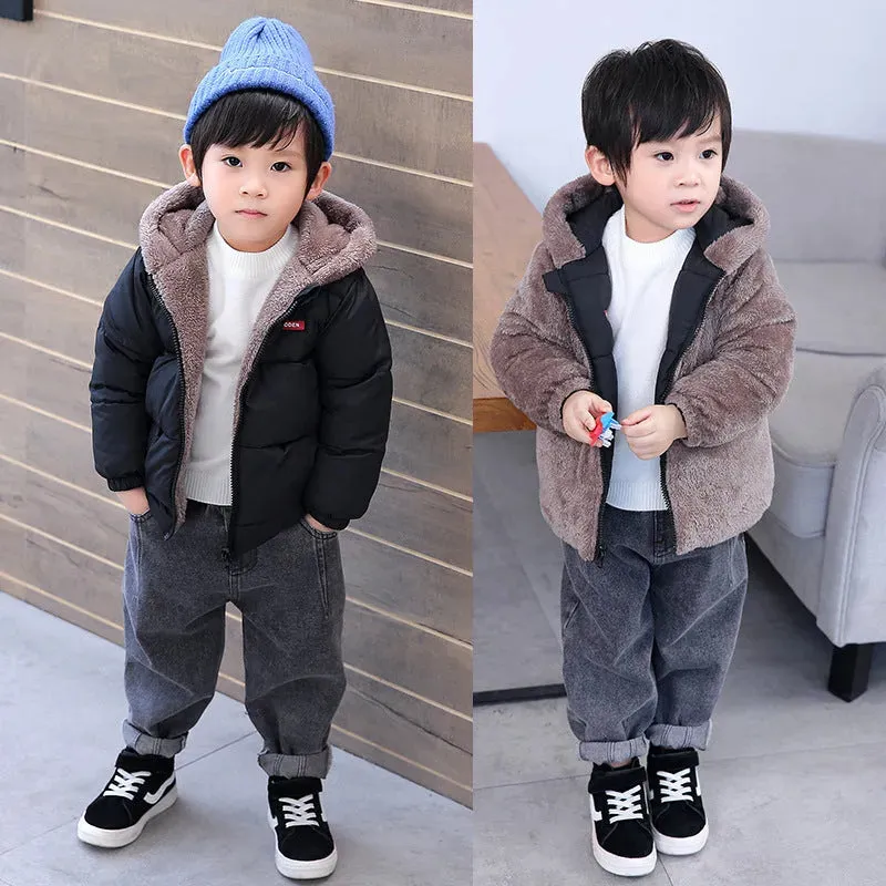 Children Boy's Cotton-padded Fleece Lined Puffer Winter Jacket for Kids