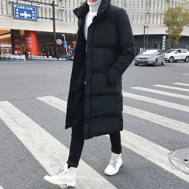 Classic Solid Black Hooded Parka Coat