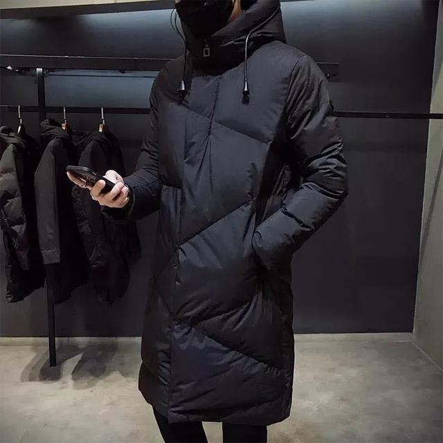 Classic Solid Black Hooded Parka Coat