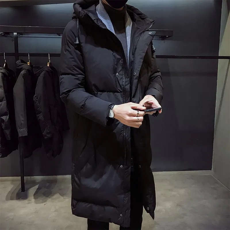 Classic Solid Black Hooded Parka Coat