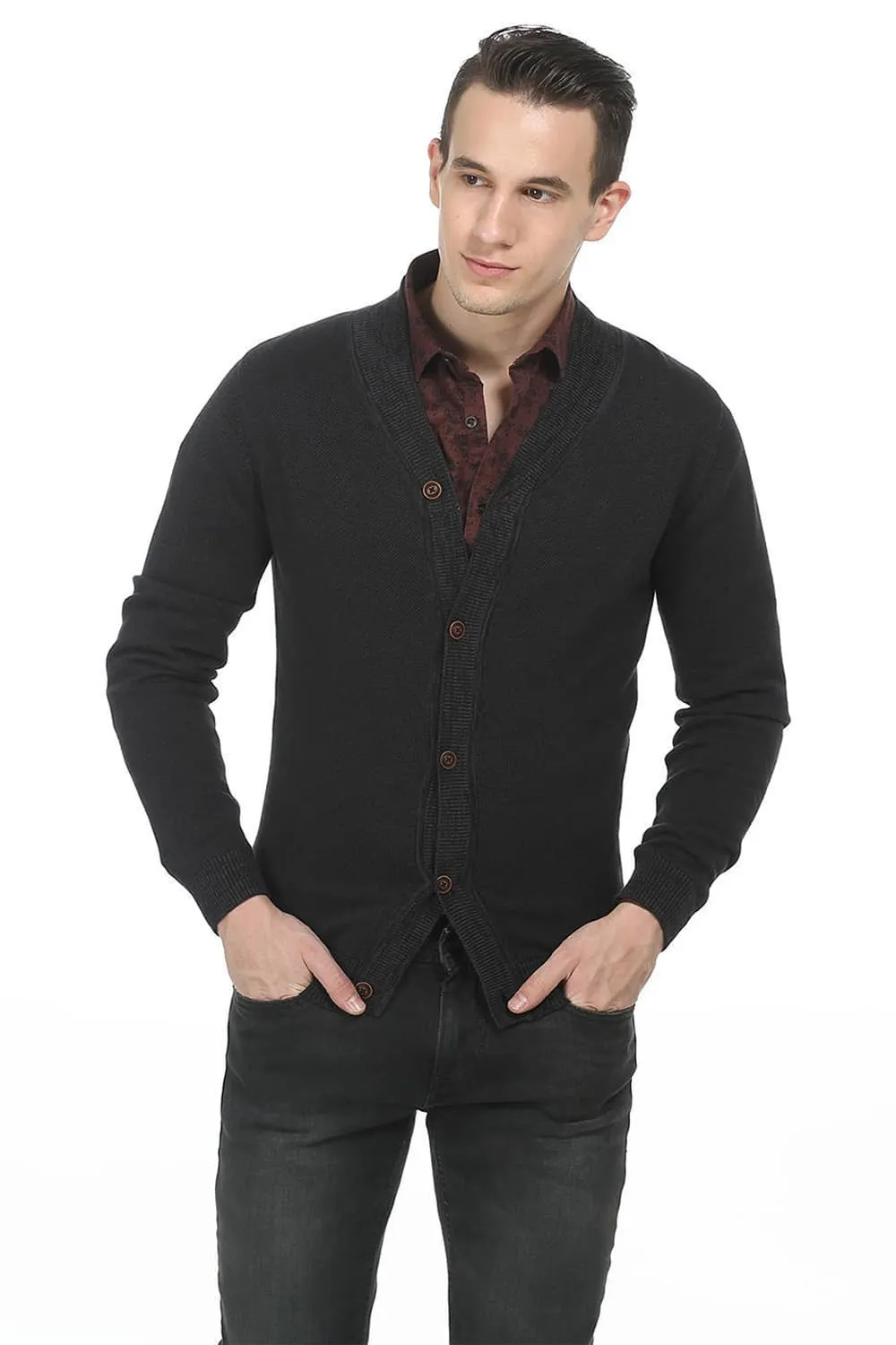 Comfort Fit Shawl Collar Mens Sweater