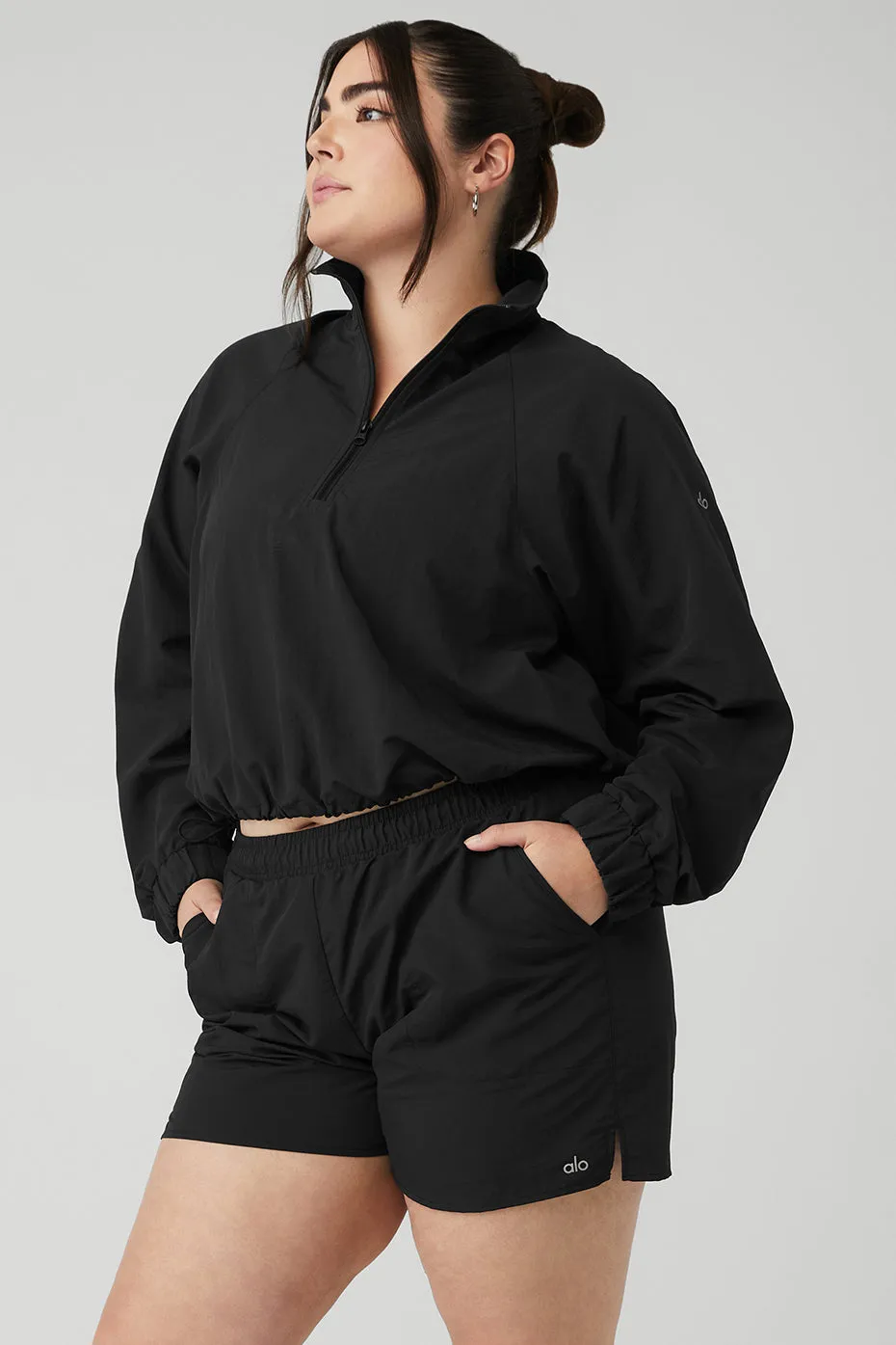 Cropped 1/4 Zip Alumni Pullover - Black