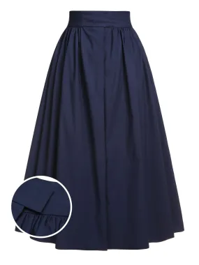 Dark Blue Gray 1960s Solid Umbrella Skirt