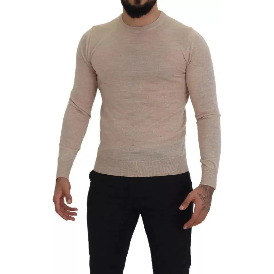 Dolce & Gabbana Beige Virgin Wool Crew Neck Pullover Sweater