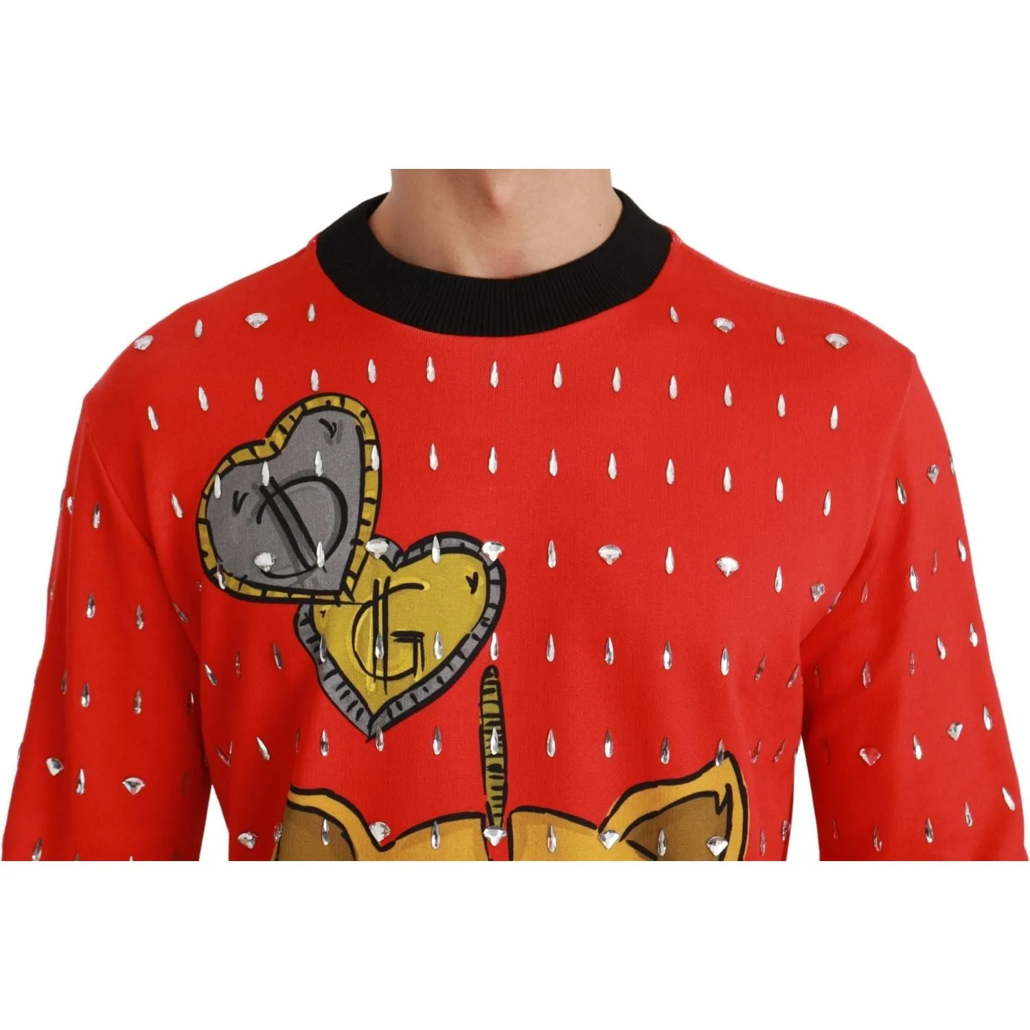 Dolce & Gabbana Elegant Red Crystal-Embellished Pullover Sweater