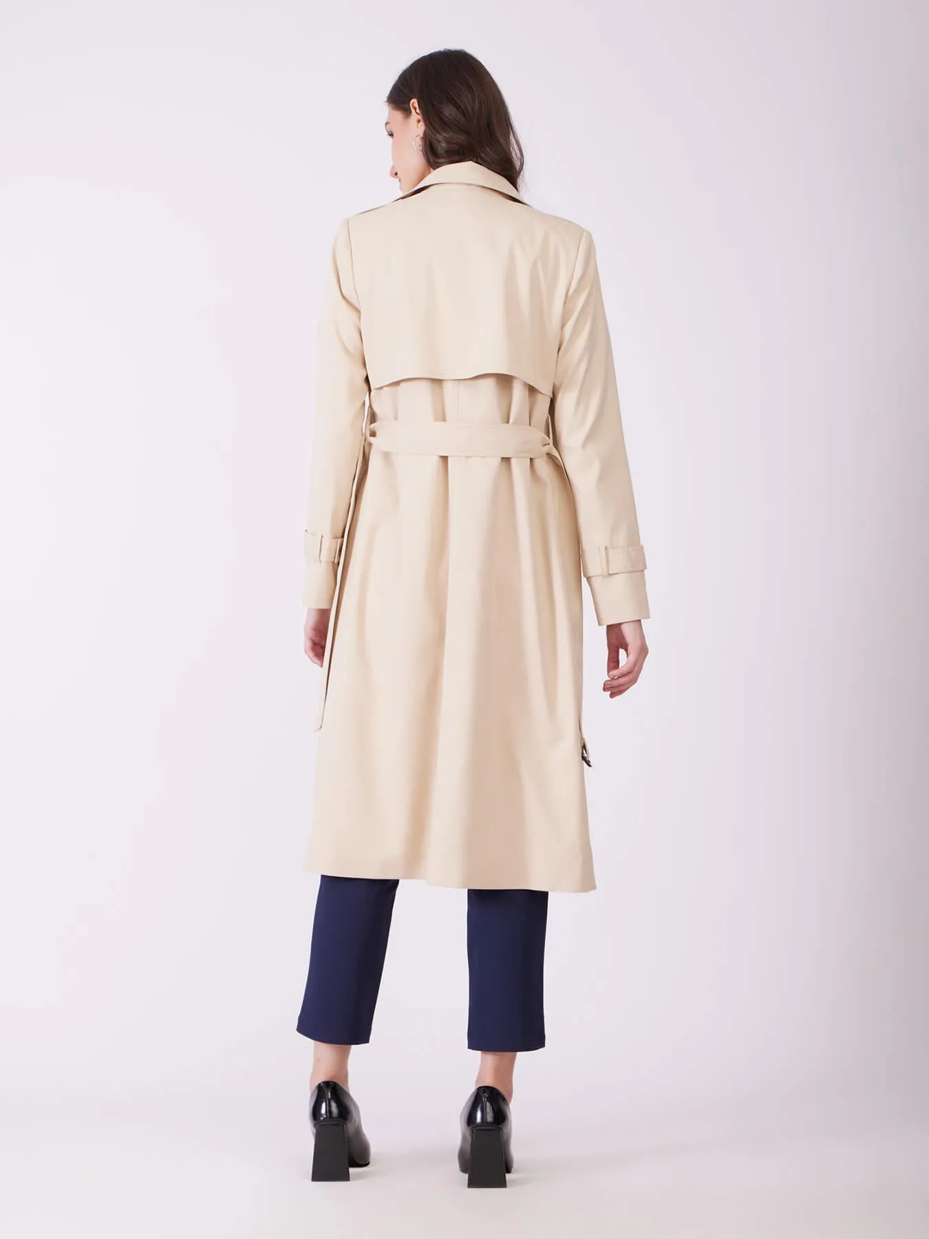 Double Breasted Belted Trench Coat - Beige