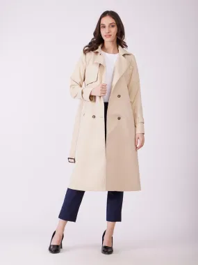 Double Breasted Belted Trench Coat - Beige