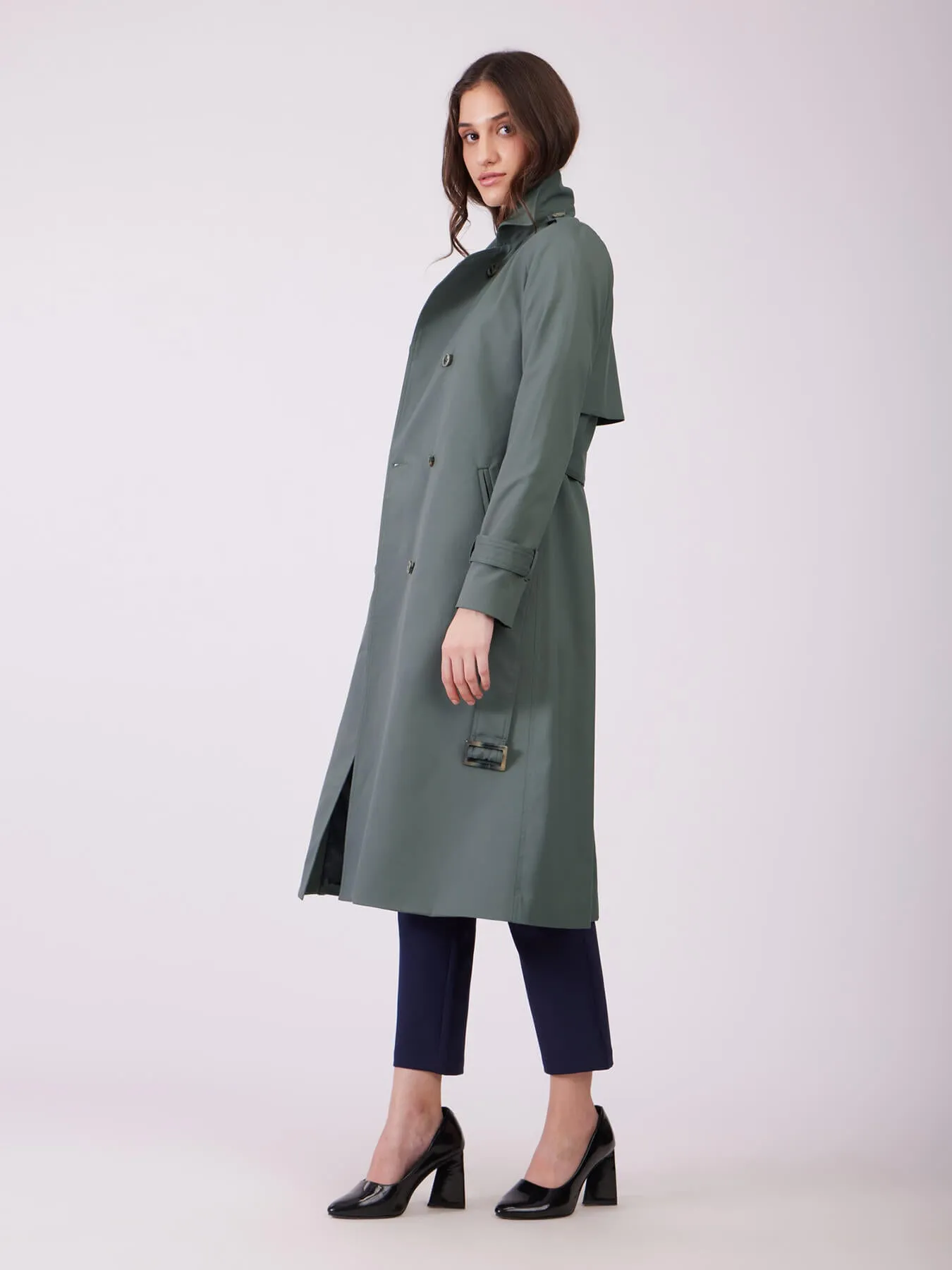 Double Breasted Belted Trench Coat - Khaki