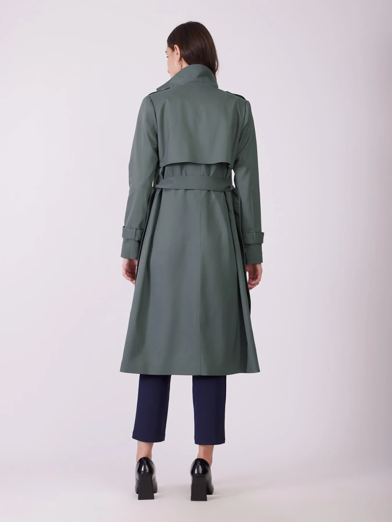 Double Breasted Belted Trench Coat - Khaki