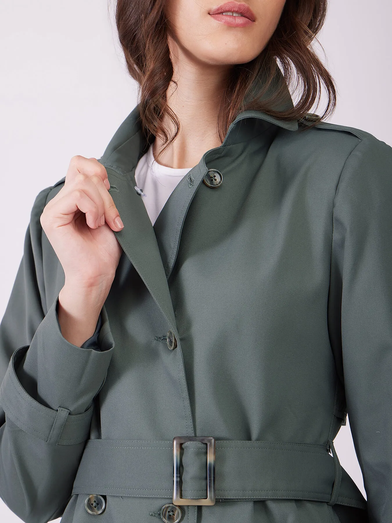 Double Breasted Belted Trench Coat - Khaki