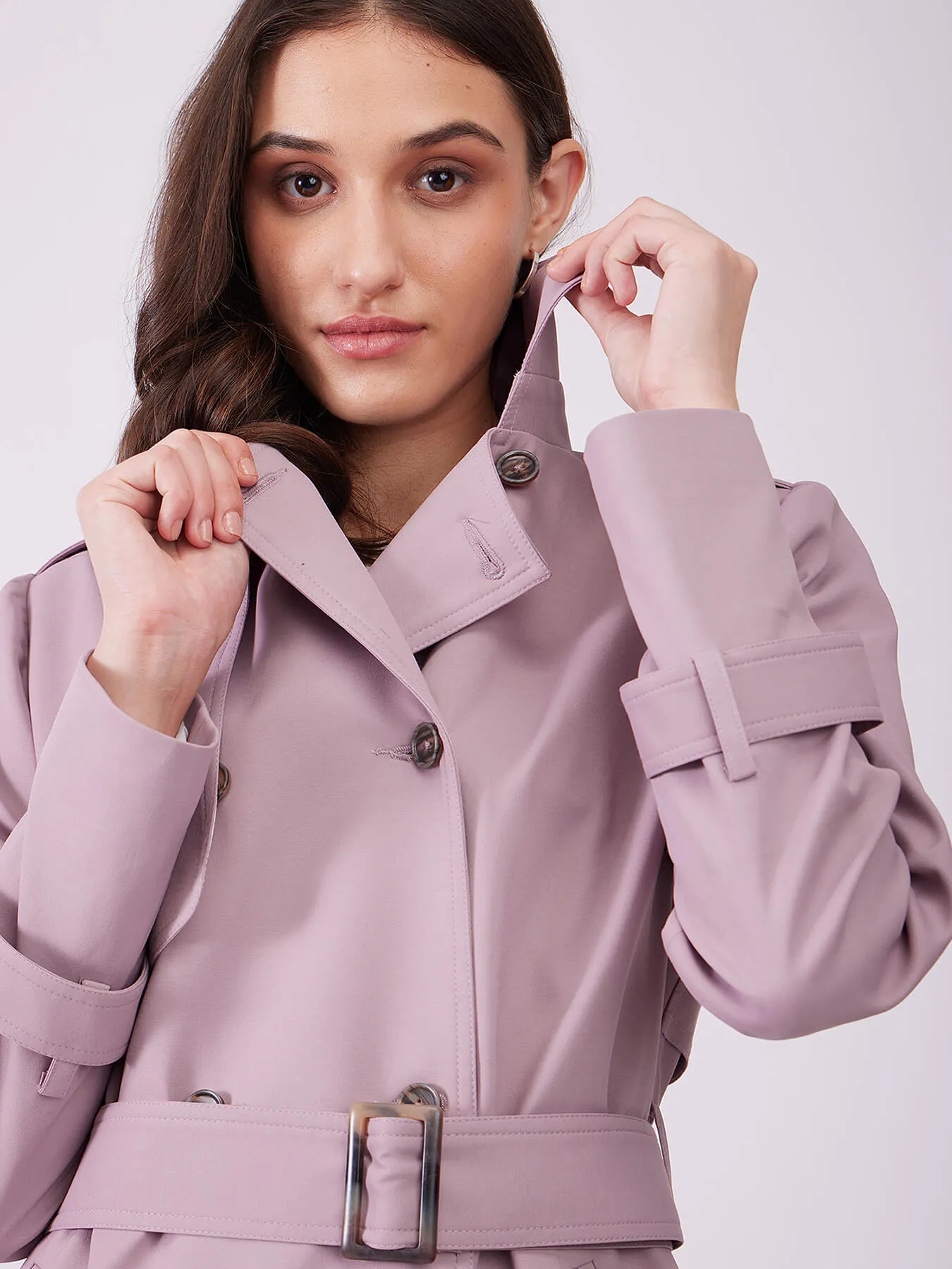 Double Breasted Belted Trench Coat - Lilac