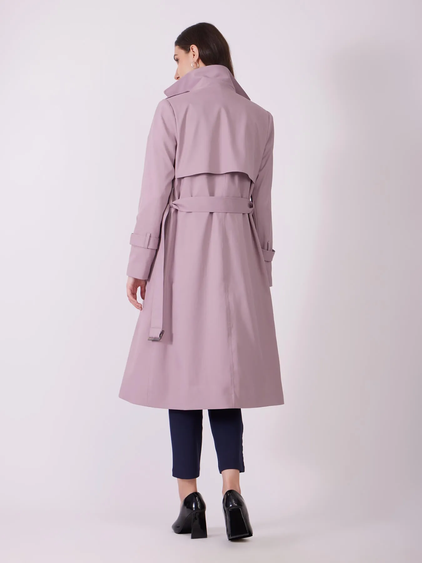 Double Breasted Belted Trench Coat - Lilac