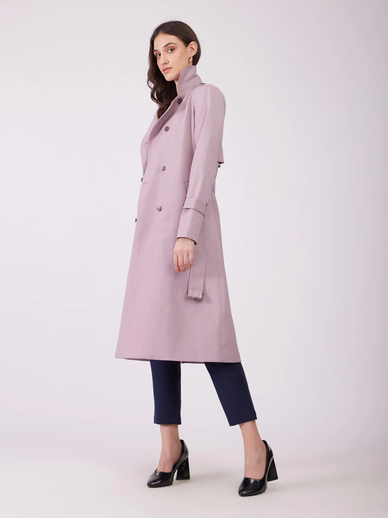 Double Breasted Belted Trench Coat - Lilac