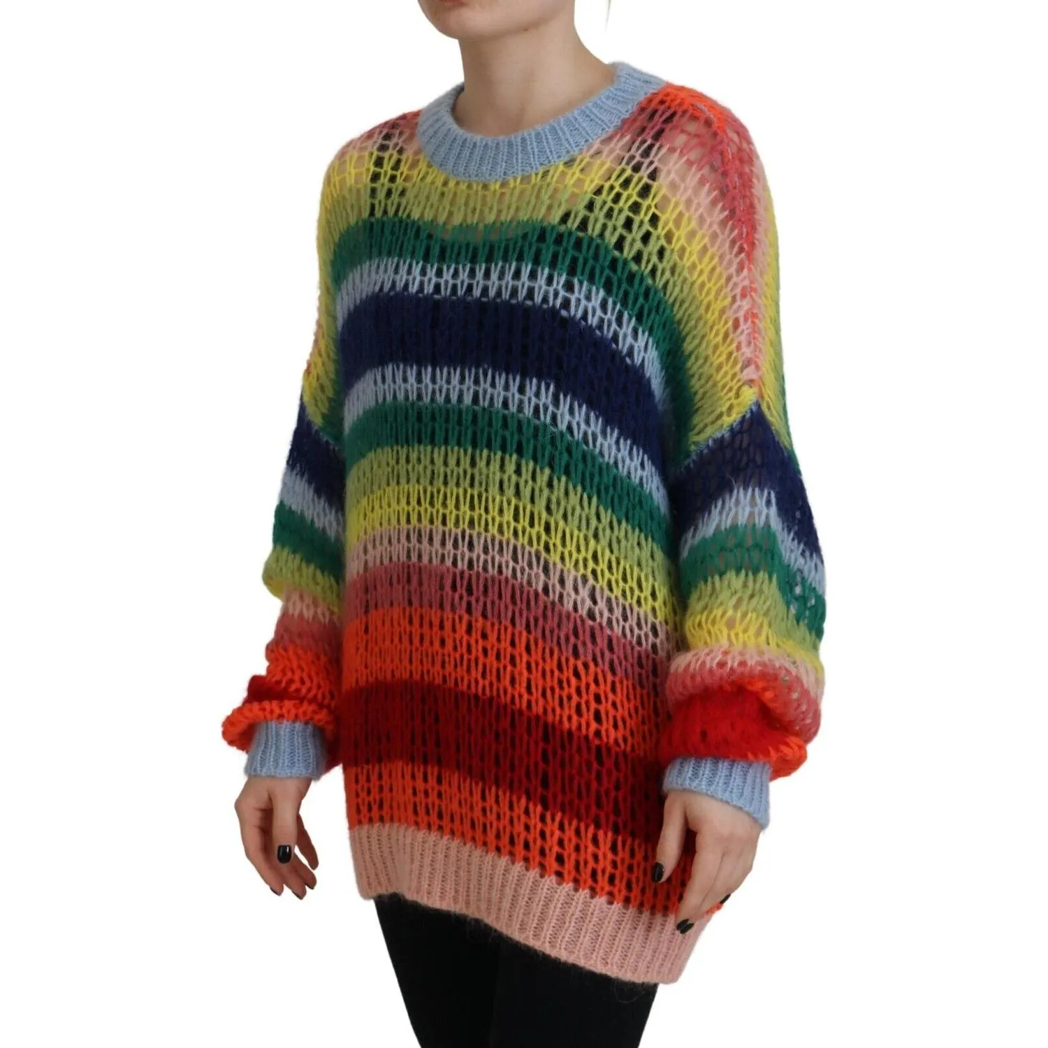 Dsquared² Multicolor Knitted Mohair Crewneck Pullover Sweater