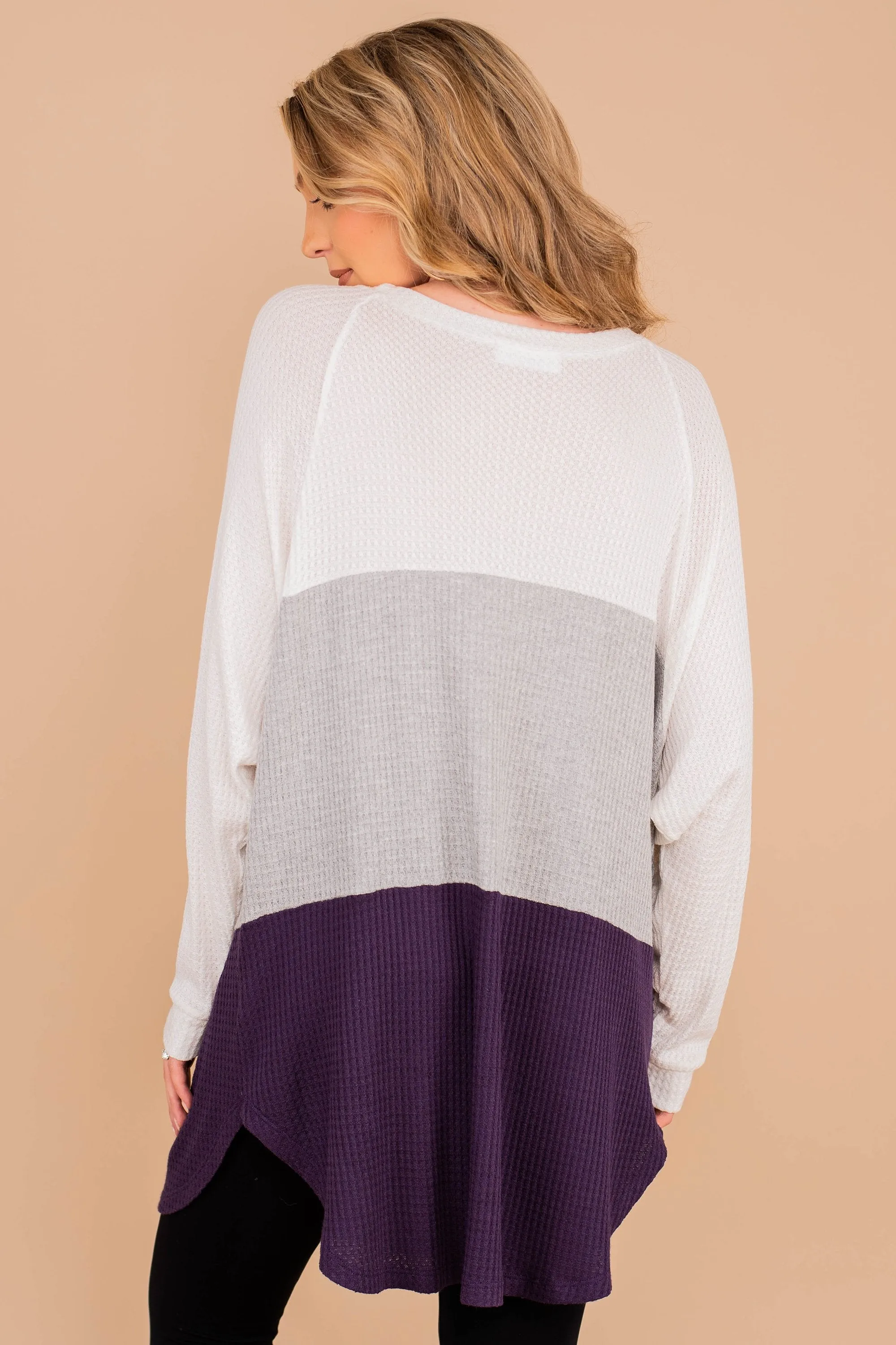 Easy Like Sunday Purple Colorblock Waffle Tunic