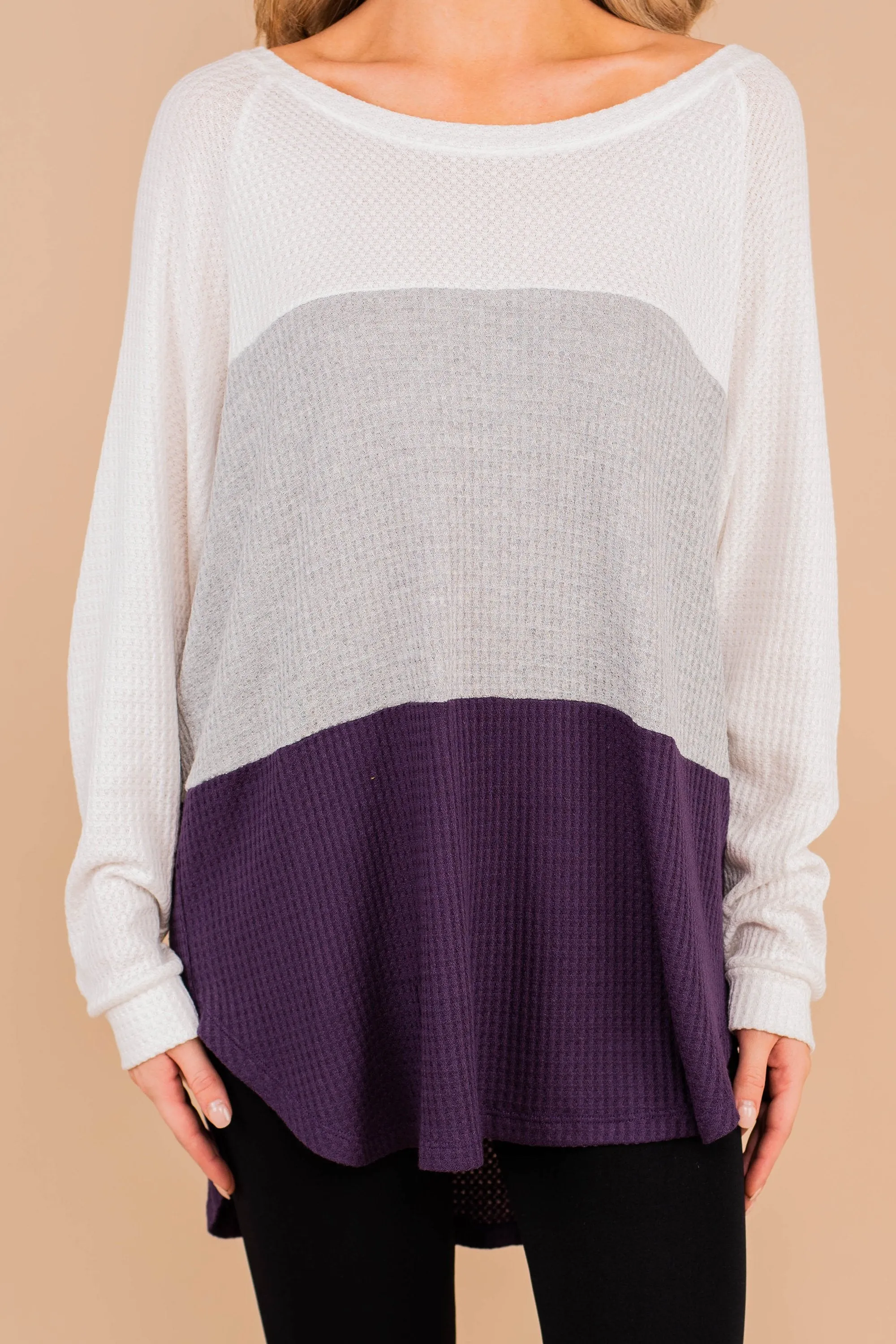 Easy Like Sunday Purple Colorblock Waffle Tunic