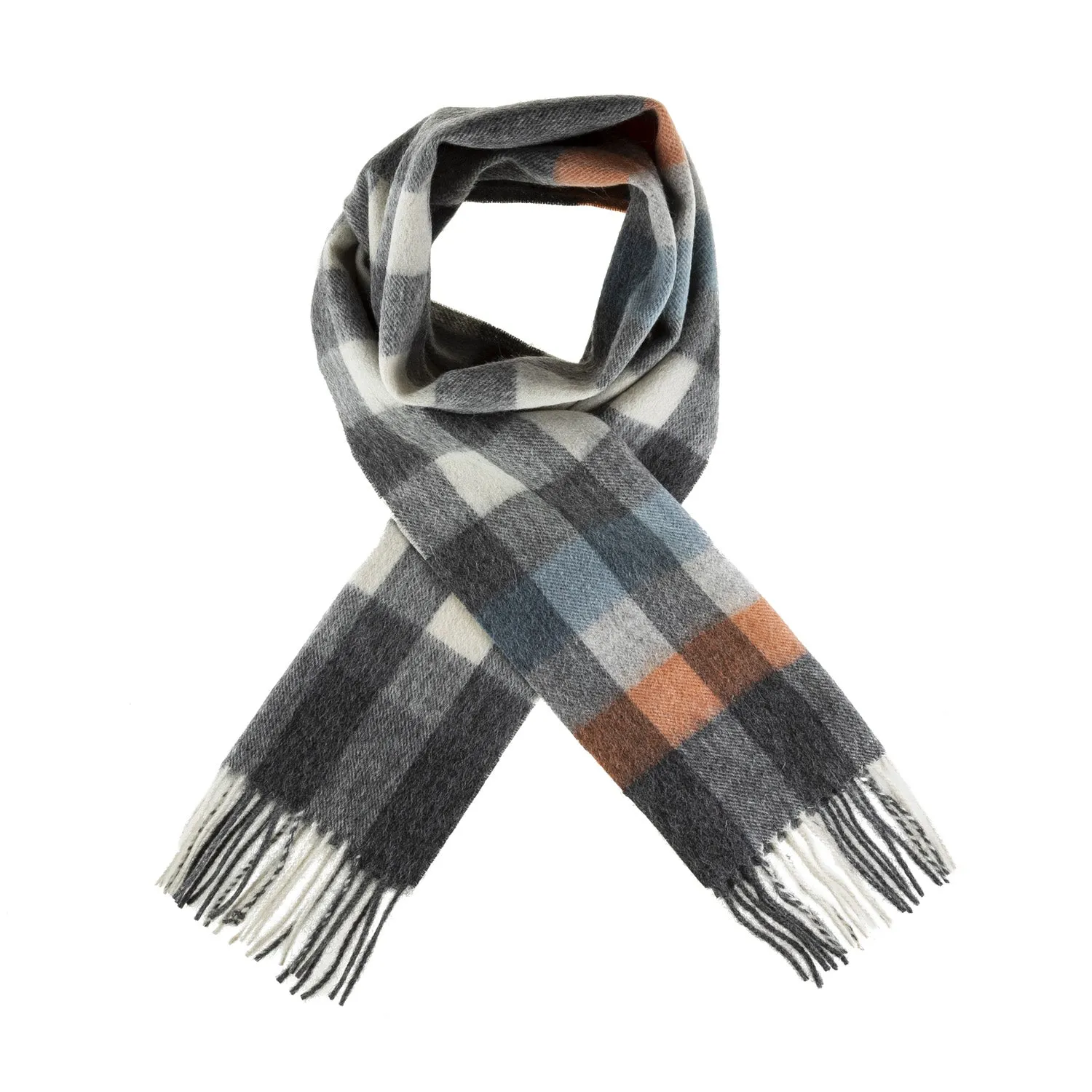 Edinburgh 100% Lambswool Scarf  Giant Chequer Tel/Grey (24679)