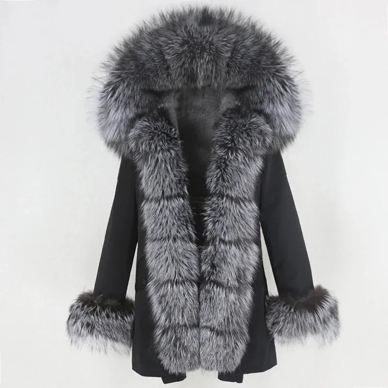 Fashion Jacket for Women with Real Fur. Coat Natural