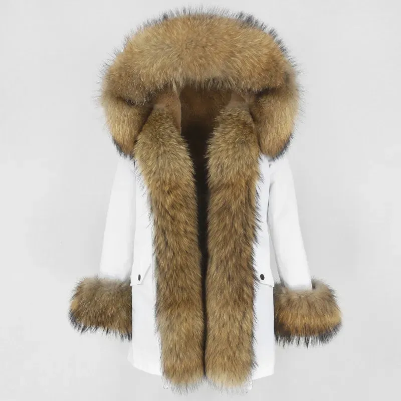 Fashion Jacket for Women with Real Fur. Coat Natural