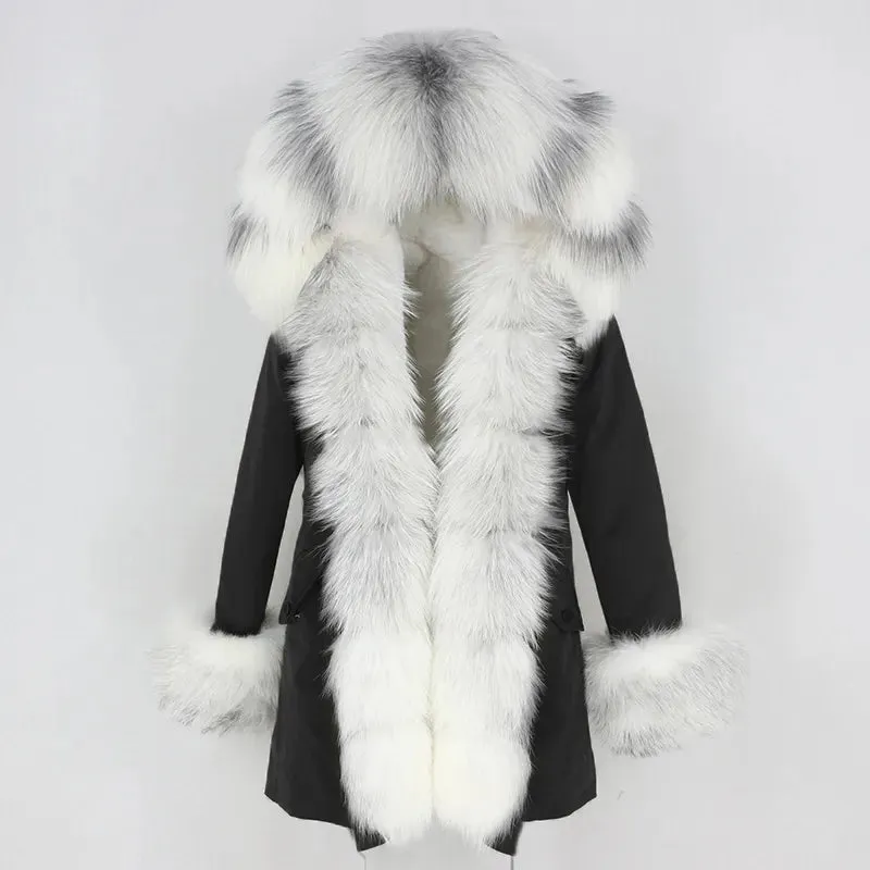 Fashion Jacket for Women with Real Fur. Coat Natural