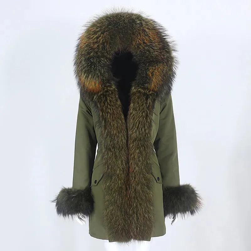 Fashion Jacket for Women with Real Fur. Coat Natural