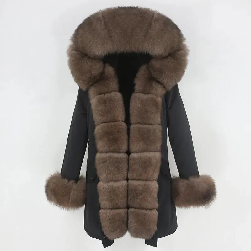 Fashion Jacket for Women with Real Fur. Coat Natural