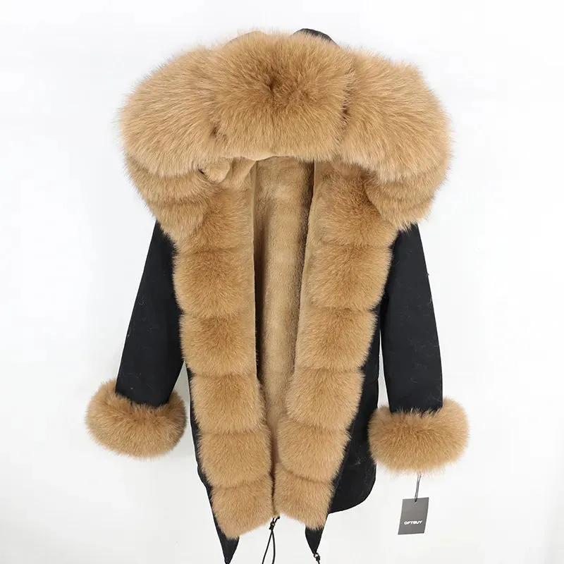 Fashion Jacket for Women with Real Fur. Coat Natural