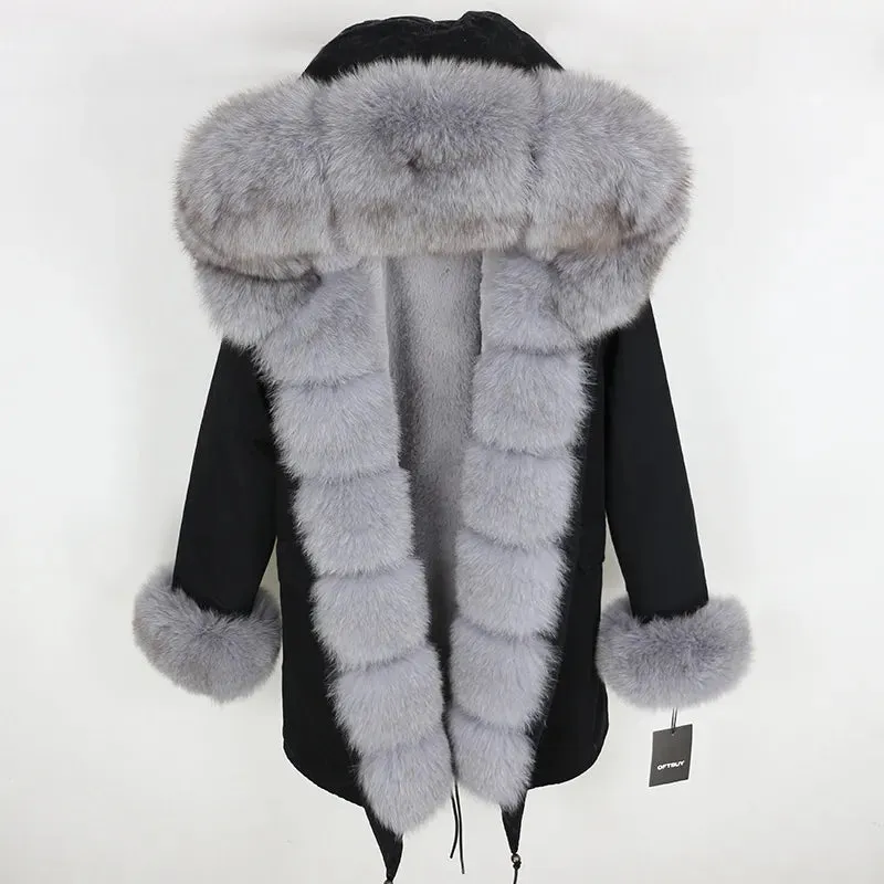 Fashion Jacket for Women with Real Fur. Coat Natural