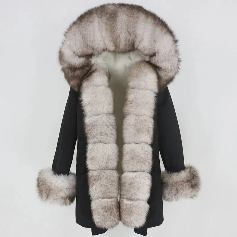 Fashion Jacket for Women with Real Fur. Coat Natural